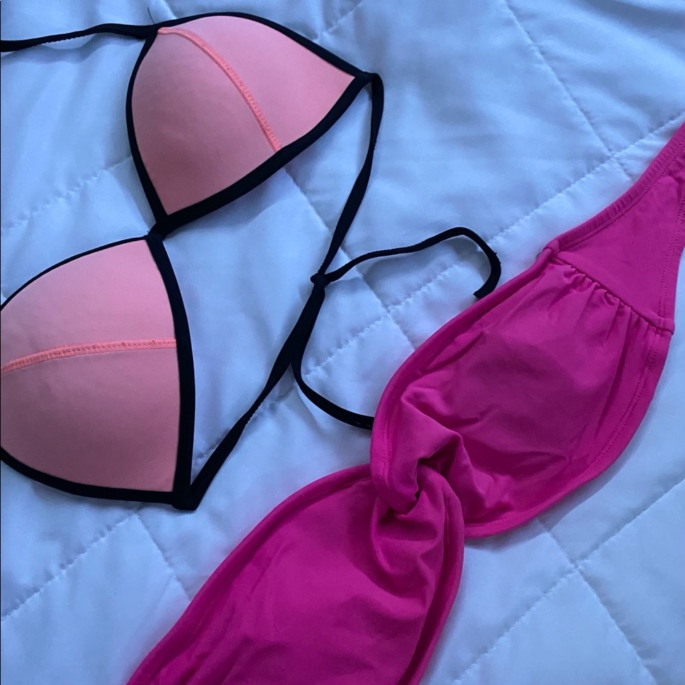 pink and orange bikini tops